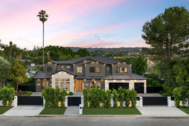istock Modern luxury home with a beautiful sunset sky. 2175974675
