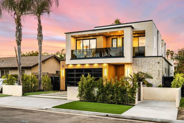 istock Modern luxury home exterior at sunset. 2175974719