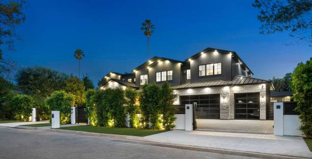 istock Modern luxury house exterior at dusk 2175974771