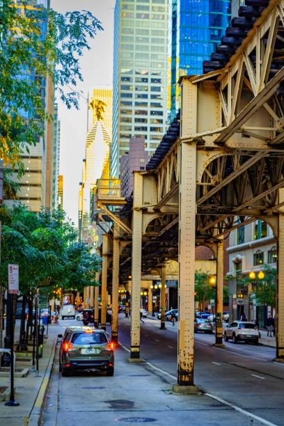 istock Urban scene with elevated train tracks in Chicago 2175975124