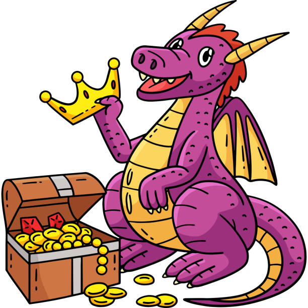 istock Dragon with Treasure Chest Cartoon Colored Clipart 2175983229