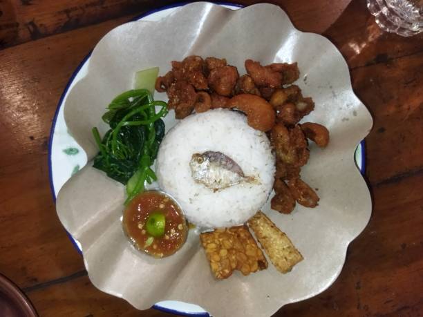 istock rice with vegetables chicken skin and fried fish 2175997696