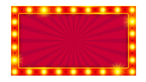istock Bright red retro marquee sign frame with glowing lights, perfect for vintage-style promotions 2176024755