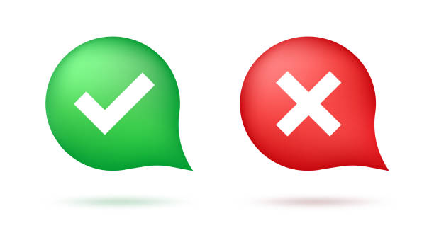 istock Speech bubble with cross and check mark. Survey reaction icon. 3d button and yes or no checkmark icons in green tick box and red cross. Dos and donts. Vector illustration 2176025100
