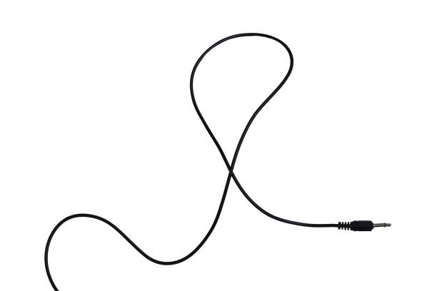Black wired headphones isolated on white background
