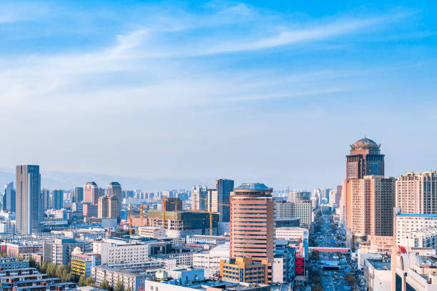 High angle view of skyline of Hohhot, Inner Mongolia, China