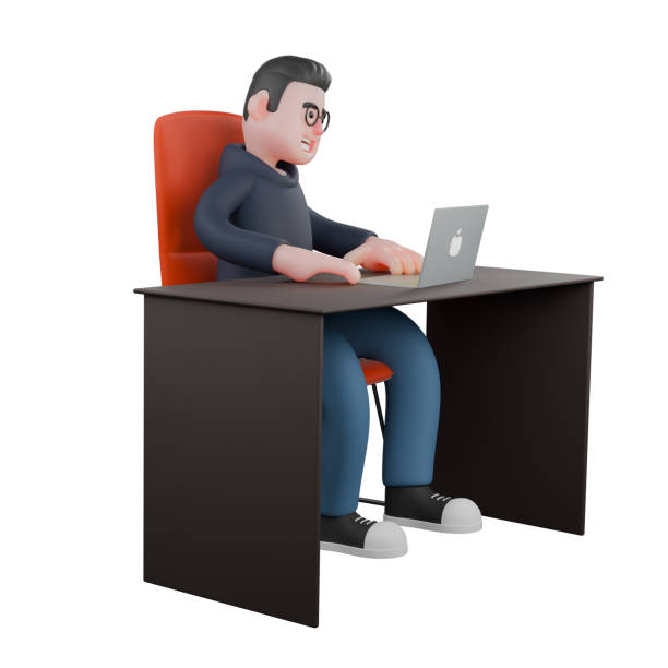 istock Male Programmer Cartoon in 3D. A male programmer is sitting behind a desk with both hands on the table.  Coding Session Illustration 2176037157