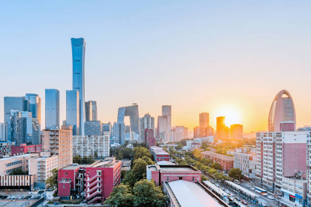 istock High angle dusk view of Beijing International Trade CBD Building Complex, China 2176037313