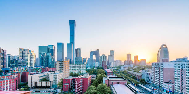 istock High angle dusk view of Beijing International Trade CBD Building Complex, China 2176037366