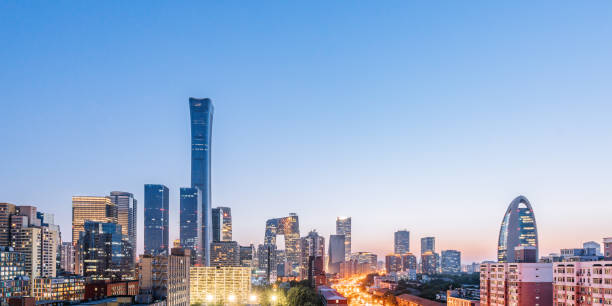 istock High angle night view of Beijing International Trade CBD Building Complex, China 2176037391
