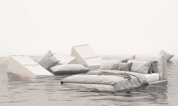 istock Floating bed and pillows in water create a surreal and serene interior design scene, blending modern minimalism with an abstract flooded environment concept for unique bedroom aesthetics 3d rendering 2176037961