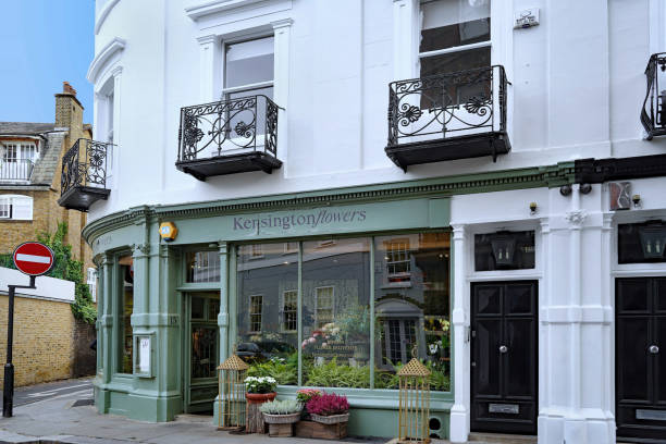 London, UK - Sept 18, 2024:  Old fashioned neighborhood flower shop, Kensington borough of London
