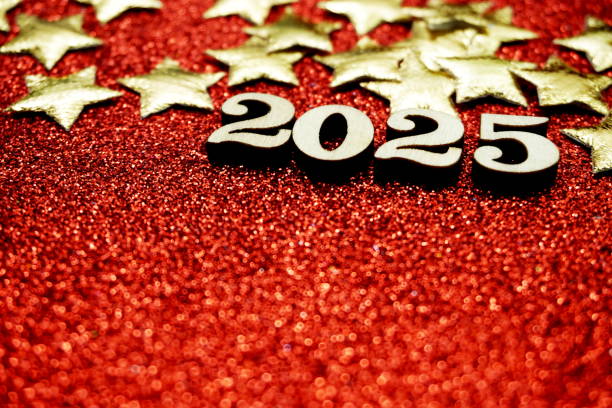 istock Happy New year 2025 with space copy on red glitter background 2176039722
