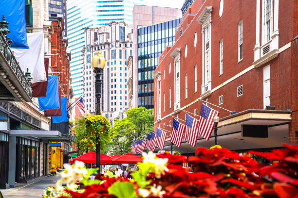 Boston downtown cityscape street view, Massachusetts, USA