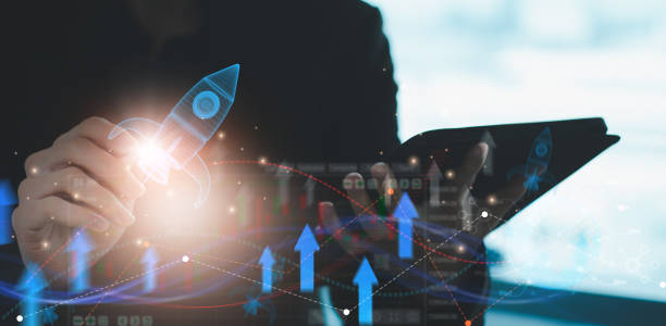 istock Marketing Growth business, Rocket up to height, symbol arrow up plan, strategy development Financial economic bar chart, concept benefit business and investment, Stock market and strategy management 2176047627