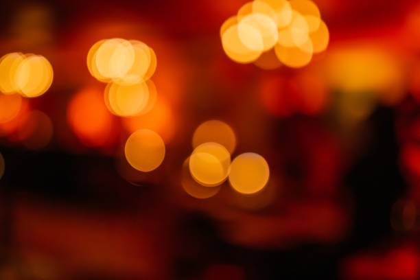 bokeh of warm lights at nightclub, lounge, restaurant