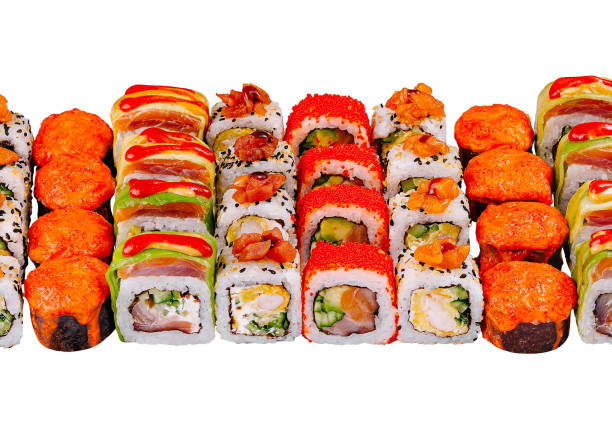 istock Sushi set combining various kinds of rolls with seafood and vegetables 2176061680