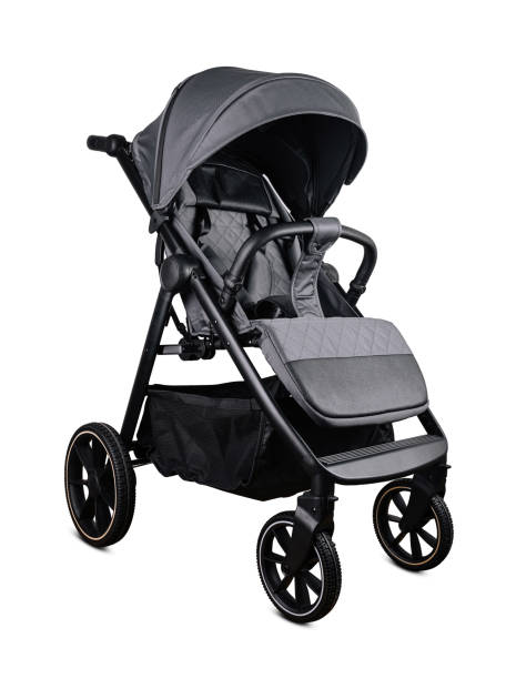 istock Modern gray baby stroller isolated on white background 2176061920
