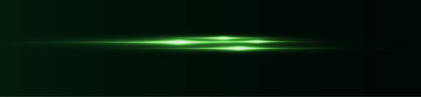 istock Green horizontal lenses, flares, laser beams, flares, light rays, glowing stripes on a dark background, abstract glowing background. 2176063729