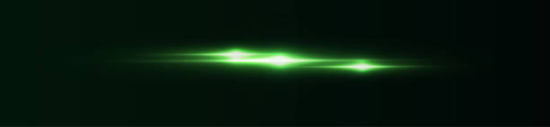 istock Green horizontal lenses, flares, laser beams, flares, light rays, glowing stripes on a dark background, abstract glowing background. 2176063780