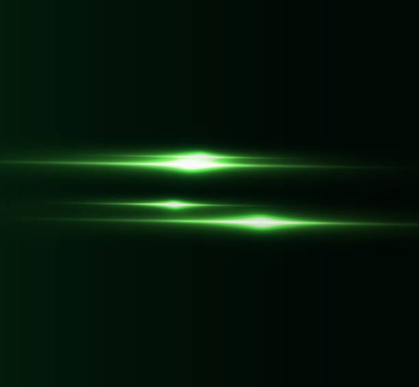 istock Green horizontal lenses, flares, laser beams, flares, light rays, glowing stripes on a dark background, abstract glowing background. 2176064531
