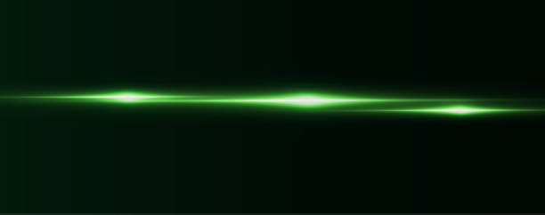 istock Green horizontal lenses, flares, laser beams, flares, light rays, glowing stripes on a dark background, abstract glowing background. 2176064622