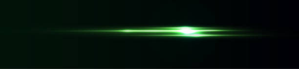 istock Green line horizontal lenses, flares, laser beams, flares, light rays, glowing stripes on a dark background, abstract glowing background. 2176064639