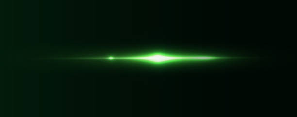 istock Green line horizontal lenses, flares, laser beams, flares, light rays, glowing stripes on a dark background, abstract glowing background. 2176064644