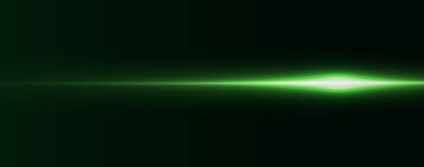 istock Green line horizontal lenses, flares, laser beams, flares, light rays, glowing stripes on a dark background, abstract glowing background. 2176064660