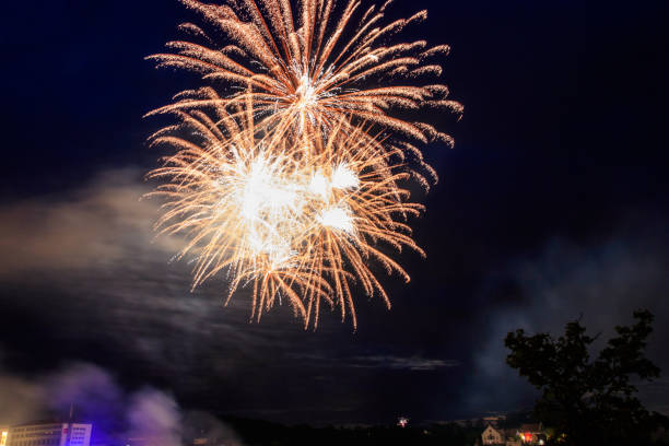 istock Amazing colorful fireworks display at night 2176071183