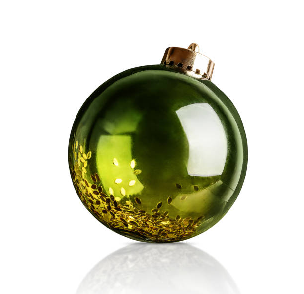 Green Christmas Ornaments isolated on white background.