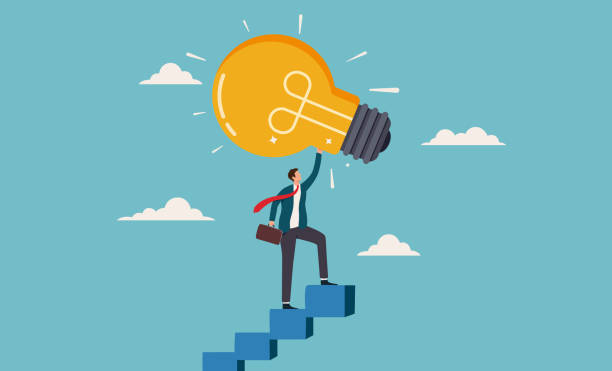 istock Businessman climbing steps with lightbulb. suitable for business, innovation, success concepts 2176073743