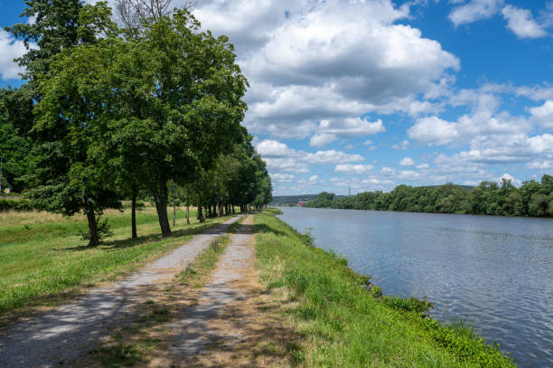 istock River bank in green nature with blue sky 2176075251