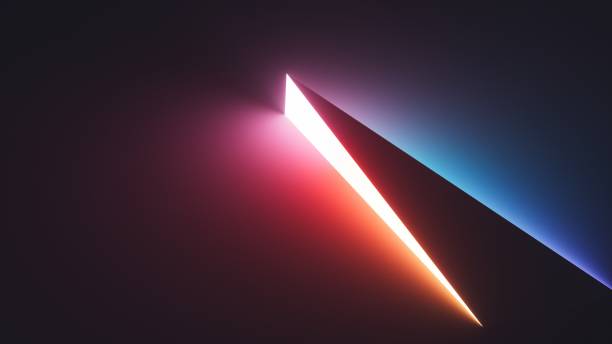 istock 3d render. Abstract geometric neon background. Trendy wallpaper of glowing zigzag shape. Black wall illuminated with multicolored light by modern wall lamp 2176076702