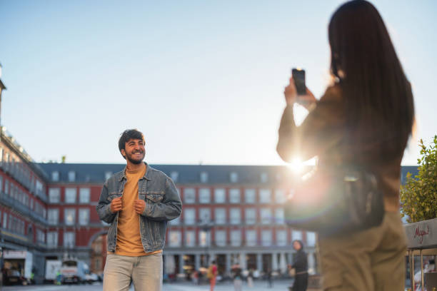 Hispanic Couple Visiting Plaza Mayor in Madrid