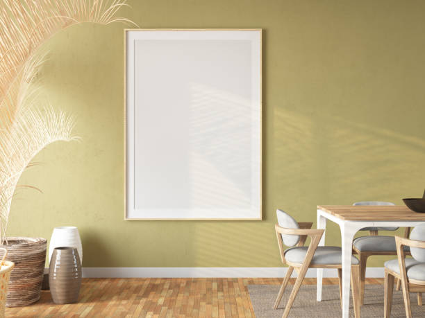 istock Poster Mock up in Home Interior with Dining Table, Scandinavian Bohemian Style 2176083000