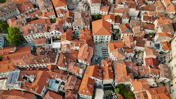Kotor Oldtown Cityscape Aerial View