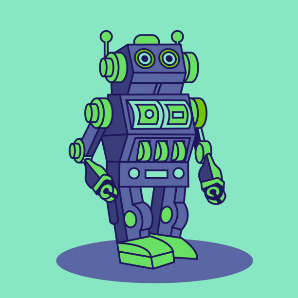 istock Vector retro model of a robot. vector vintage robot toy isolated on white background. retro model of a robot 2176094005