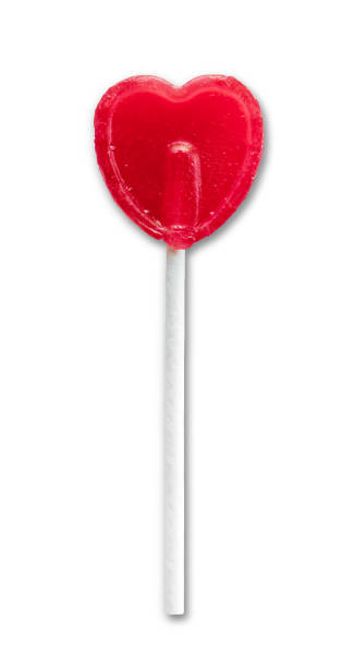 istock Red heart shaped lollipop isolated on white background 2176099105