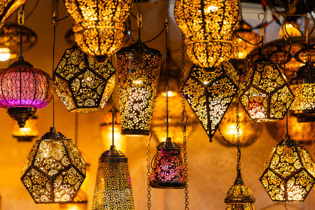 Moroccan lamps on sale in a market