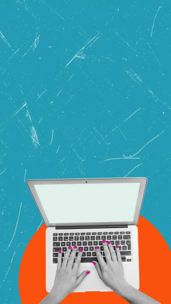 istock Contemporary art collage depicting working at laptop and copy space. 2176106633