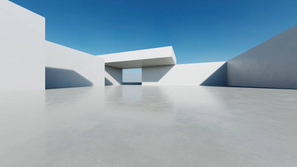 istock 3d render of abstract modern concrete architecture with empty cement floor, minimal exterior, car presentation background 2176107447