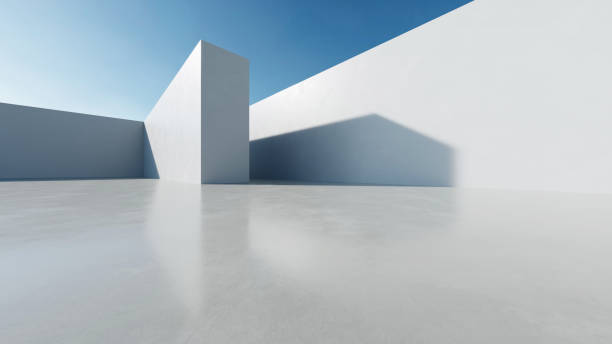 istock 3d render of abstract modern concrete architecture with empty cement floor, minimal exterior, car presentation background 2176107450