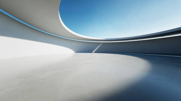 istock 3d render of abstract curve structure futuristic architecture with empty concrete floor 2176107462