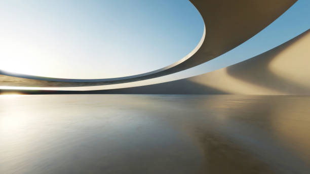 istock 3d render of abstract curve structure futuristic architecture with empty concrete floor 2176107469