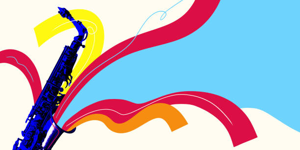 istock Saxophone with flowing energy against light background with abstract colorful elements. Smooth jazz and blues music. Creative art collage. 2176108112