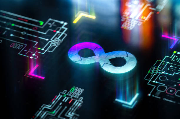 istock Infinity sign on digital display. Futuristic infinity icon in world of technological progress and innovation 2176108710