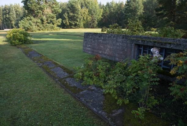 Riga, Latvia - Sep 16, 2024: Riga Transit Camp Kurtenhof or Stalag 350s. The camp would become known for its terrible medical experiments on jewish children. Sunny summer day. Selective focus