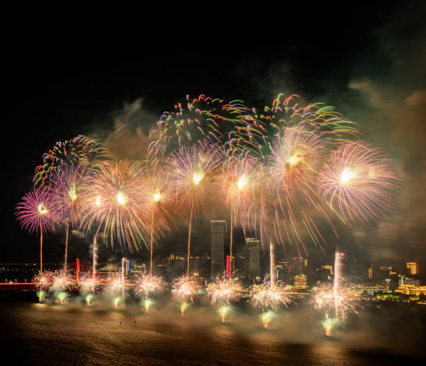 istock Fireworks at night beautiful blooming fireworks 2176122216