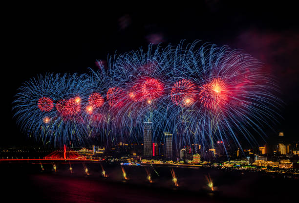 Fireworks at night beautiful blooming fireworks